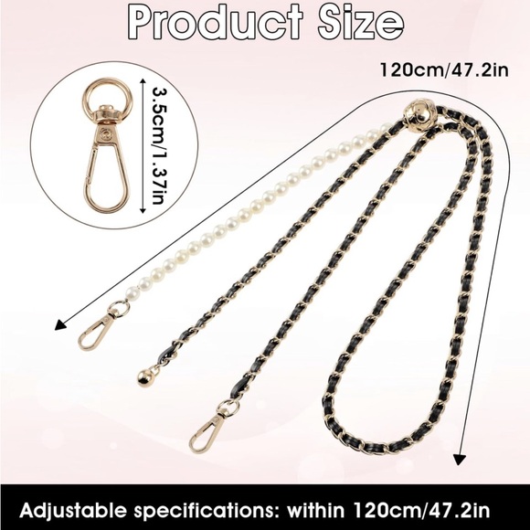 Pearl & Goldtone Metal Purse Chain/Replacement 47” (NWT) - Picture 2 of 4